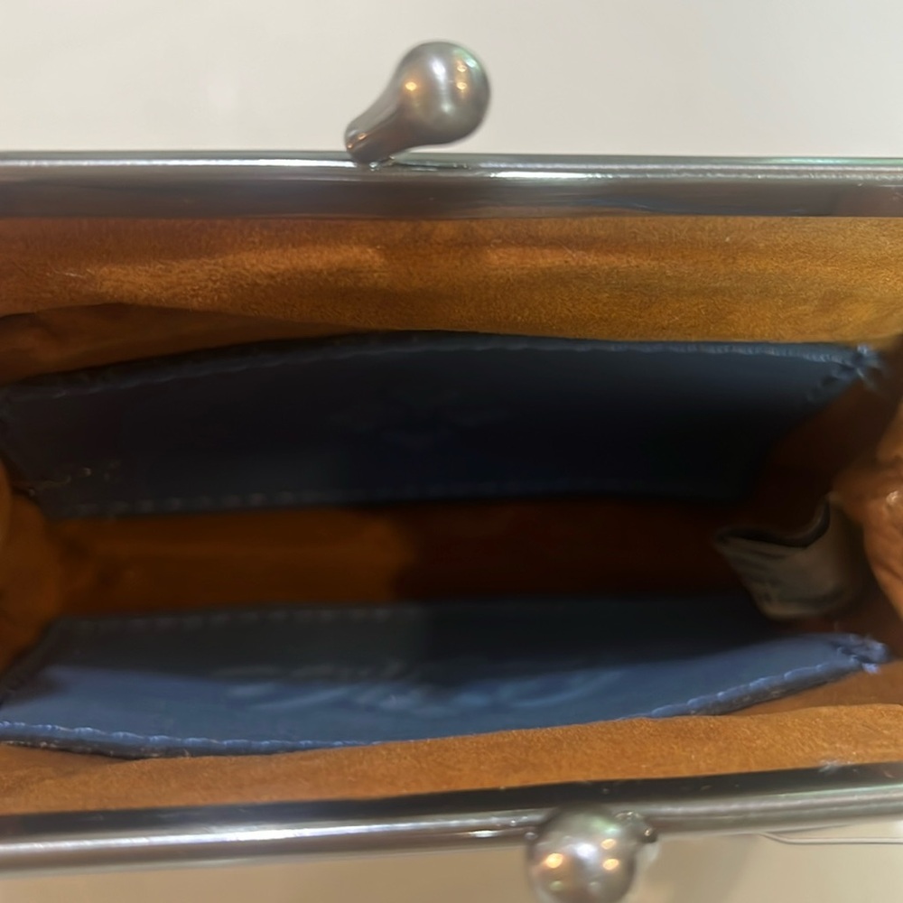 Patricia Nash SAFFLOWER BLUE Large Borse Tooled Leather Coin Bag/Key Fob NWT - Picture 8 of 11